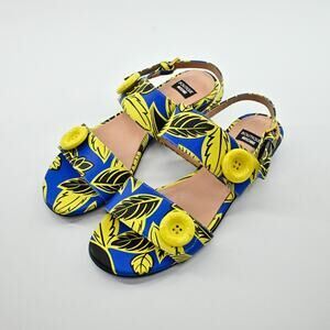 MOSCHINO Sandals Womens‎ Size 35 Boutique Blue Yellow Leaf Print Strappy Shoe